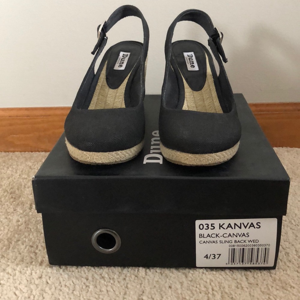 Dune London Black Canvas Espadrille Wedge Slingbacks